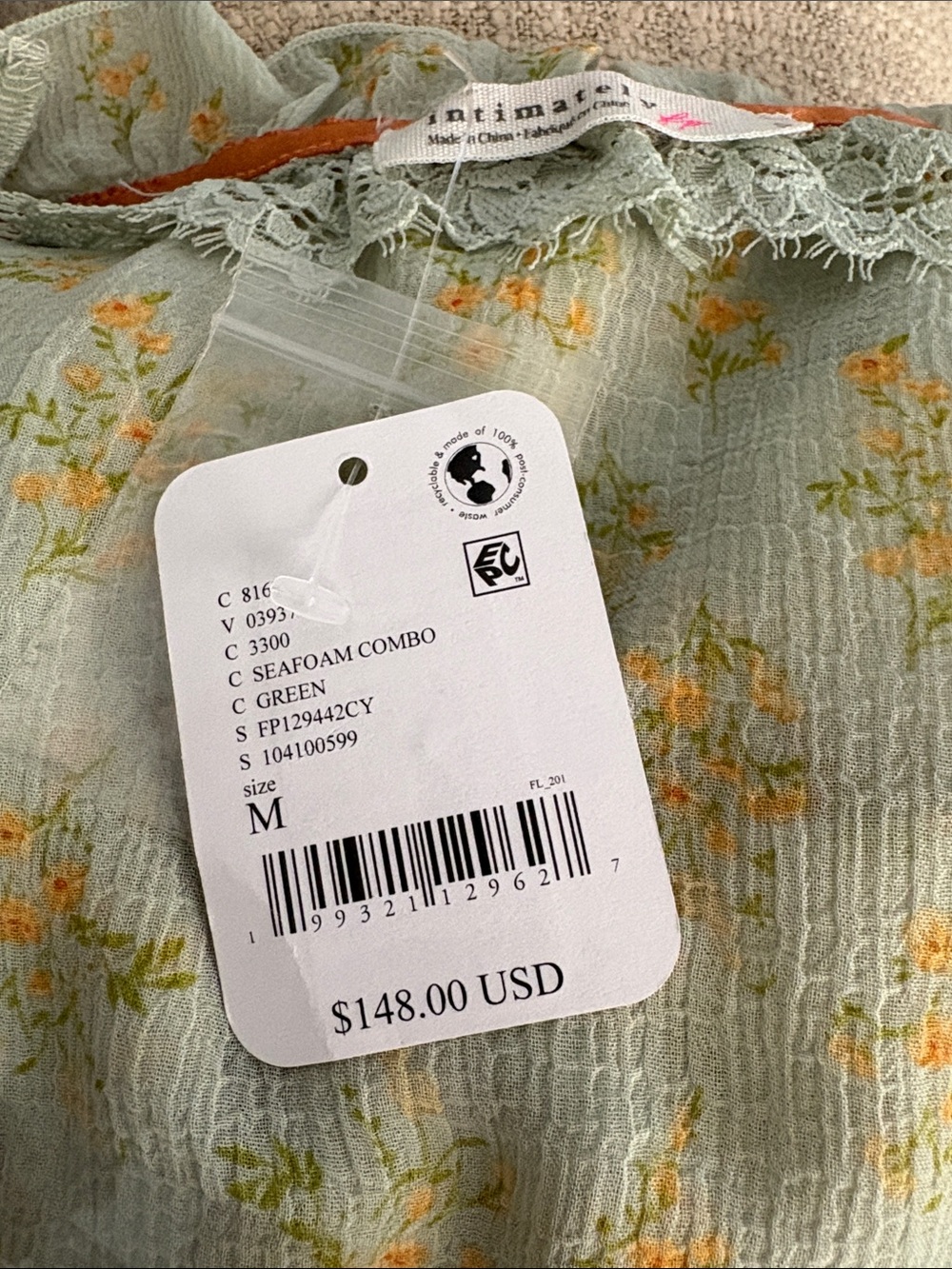 NWT Intimately by Free People Sea Foam Combo Ruffle Two-Piece Lounge Set - Picture 7 of 7
